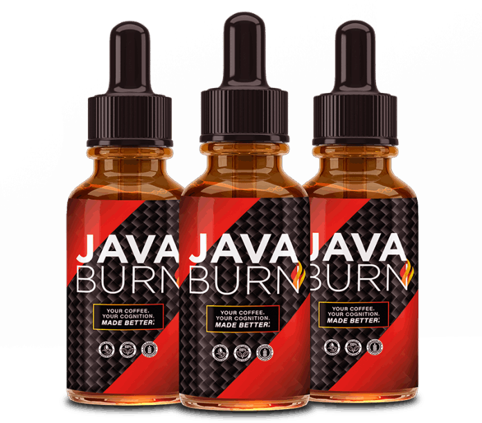 Three bottles of Java Burn supplement with black and red labels featuring the text 'Your Coffee. Your Cognition. Made Better.